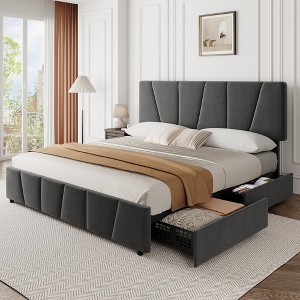 Adjustable Headboard Bed Frame with Storage Drawers – Velvet Upholstered Tufted Platform Bed with Wooden Slats, No Box Spring Needed - 1 of 4