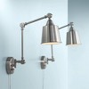 360 Lighting Mendes Modern Wall Lamps Set of 2 Brushed Nickel Plug-in 4 1/4" Light Fixture Up Down Adjustable for Bedroom Reading Living Room Hallway - 2 of 4