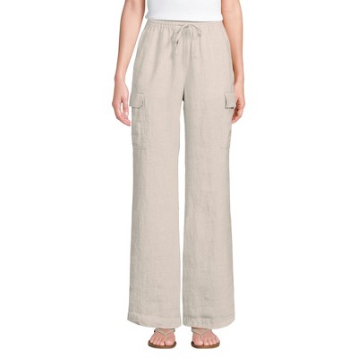 Lands' End Women's Linen High Rise Elastic Back Wide Leg Cargo Pants