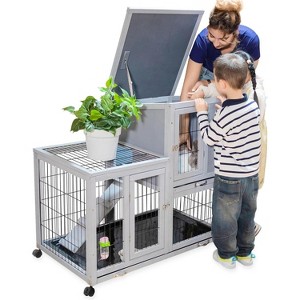 Sandinrayli Rabbit Hutch Indoor Outdoor Bunny Cage 39" L Large 2-Story Wooden Small Animal House Enclosure with Wheels - 1 of 4