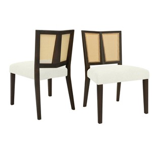 Christopher Knight Home Set of 2 Genesis Rubberwood Upholstered Dining Chairs with Cane Webbing Beige/Dark Brown - 1 of 4