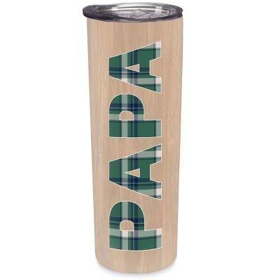 Elanze Designs Papa Plaid Natural Woodgrain 20 ounce Stainless Steel Travel Tumbler