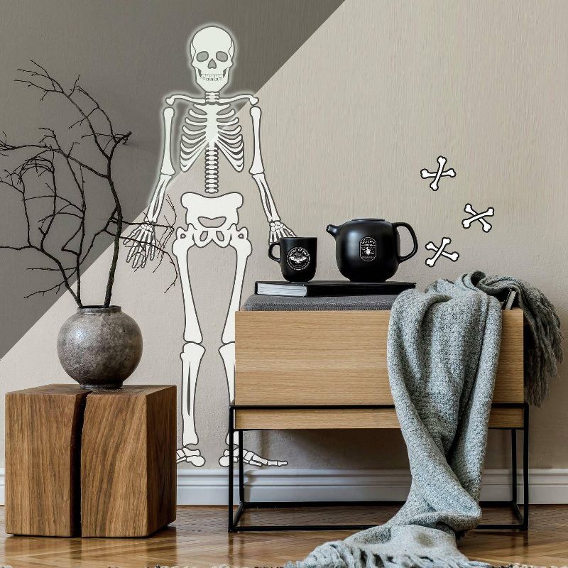 Skeleton Glow in the Dark Peel and Stick Giant Wall Decal White/Black - RoomMates, 4 of 8