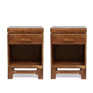 Set of 2 Wadley Boho Handcrafted Acacia Wood Nightstands Natural - Christopher Knight Home: Mango Wood, Bohemian Style Bedroom Furniture - 1 of 4