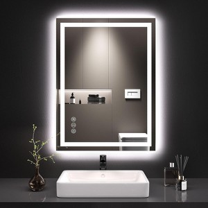 PAGED Stylish Bathroom Mirror, LED Vanity Mirror, Dimmable Anti-Fog Makeup Mirror with Gunmetal Gray Frame for Bathroom - 1 of 4