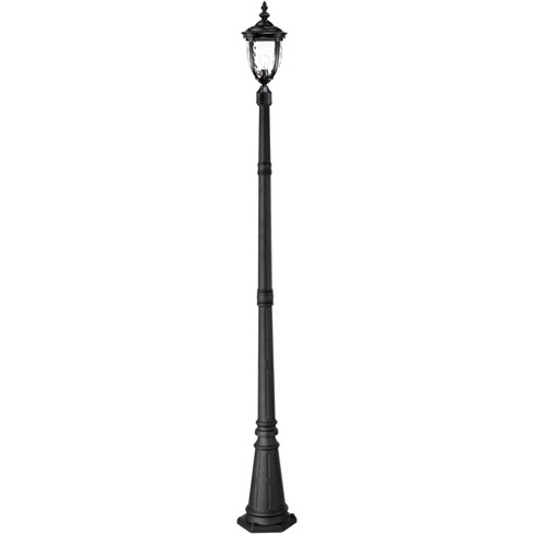 John Timberland Bellagio Rustic Outdoor Post Light Texturized Black with Flat Base Pole 99 3/4" Clear Hammered Glass for Exterior Barn Deck House Home - image 1 of 4