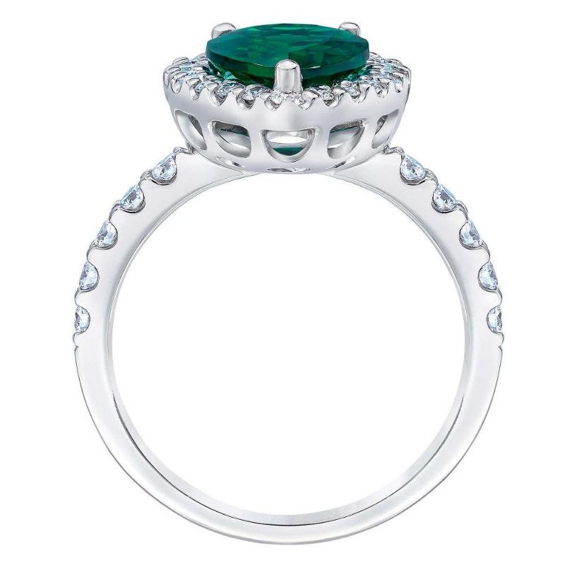 Pompeii3 5Ct Pear Shape Emerald & Lab Created Diamond Halo Ring in 10k White Gold, 2 of 6