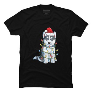 Men's Design By Humans Siberian Husky Santa Christmas Tree Lights Xmas Gifts Boys T-Shi By NekoShop T-Shirt - 1 of 4