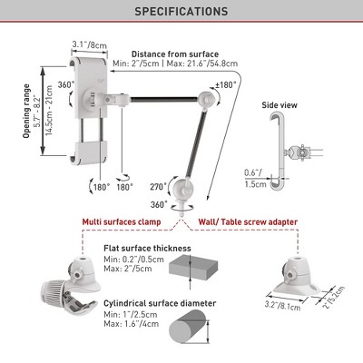 White and Silver Universal Multi-Position Tablet Mount with 360° Rotation