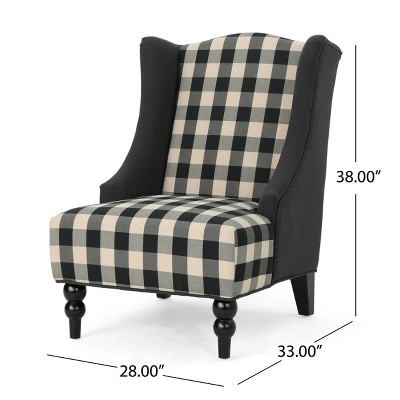 Black Checkerboard Plaid High-Back Club Chair with Dark Charcoal Accents