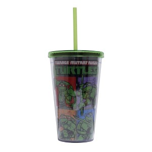 Silver Buffalo TMNT Black Belts 16oz Plastic Cold Cup with Lid and Straw - 1 of 4