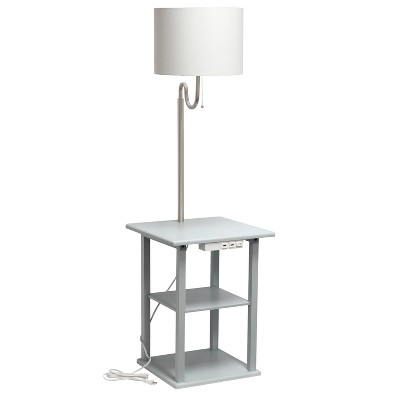 Gray 57" Modern 2-Tier End Table Floor Lamp with USB Ports