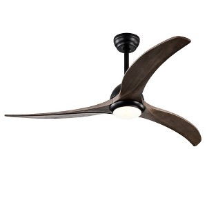52" Flush Mount Ceiling Fan with Solid Wood Blades, Remote Control & Reversible Motor, Noiseless, 6 Speed, for Patio, Living Room, Bedroom - 1 of 4