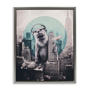 Stupell Industries DJ Otter over Cityscape Black Framed Floater Canvas Wall Art - 1 of 4