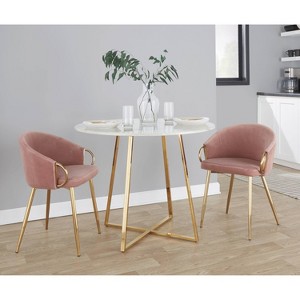 Set of 2 Claire Dining Chairs Gold/Blush - LumiSource: Velvet Upholstery, Metal Legs, Foam Filled - 1 of 4