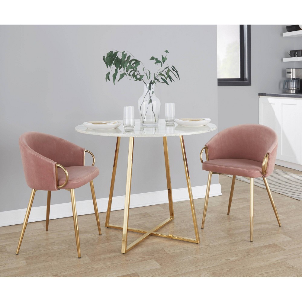 Set of 2 Claire Dining Chairs Gold/Blush - LumiSource: Velvet Upholstery, Metal Legs, Foam Filled