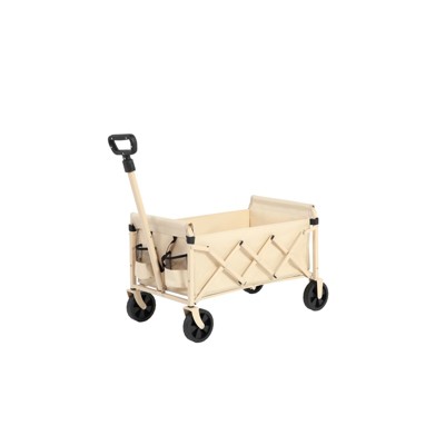 VisioGear Outdoor Serving Carts, Portable Folding Beach Wagons with Wheels, Collaspible Cart with Handle, Beige, 25.98"*16.14"*31.1"