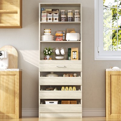 Aheaplus 80"H Pantry Cabinet with Adjustable Shelves and Drawers