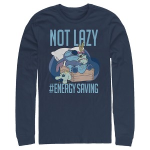 Men's Lilo & Stitch Not Lazy, Saving Energy Long Sleeve Shirt - 1 of 4