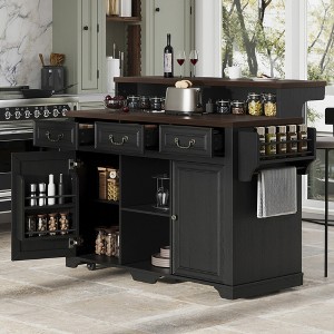 53.2" Two-Tier Kitchen Island Bar Cabinet, Farmhouse Kitchen Island Cart Rolling Table, Power Outlet & Adjustable Shelves - ModernLuxe - 1 of 4