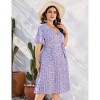 Clearlove Women Plus Size Wrap V Neck Short Sleeve Dress Pleated Hem Belt Dress Elegant Midi Dress - 3 of 4