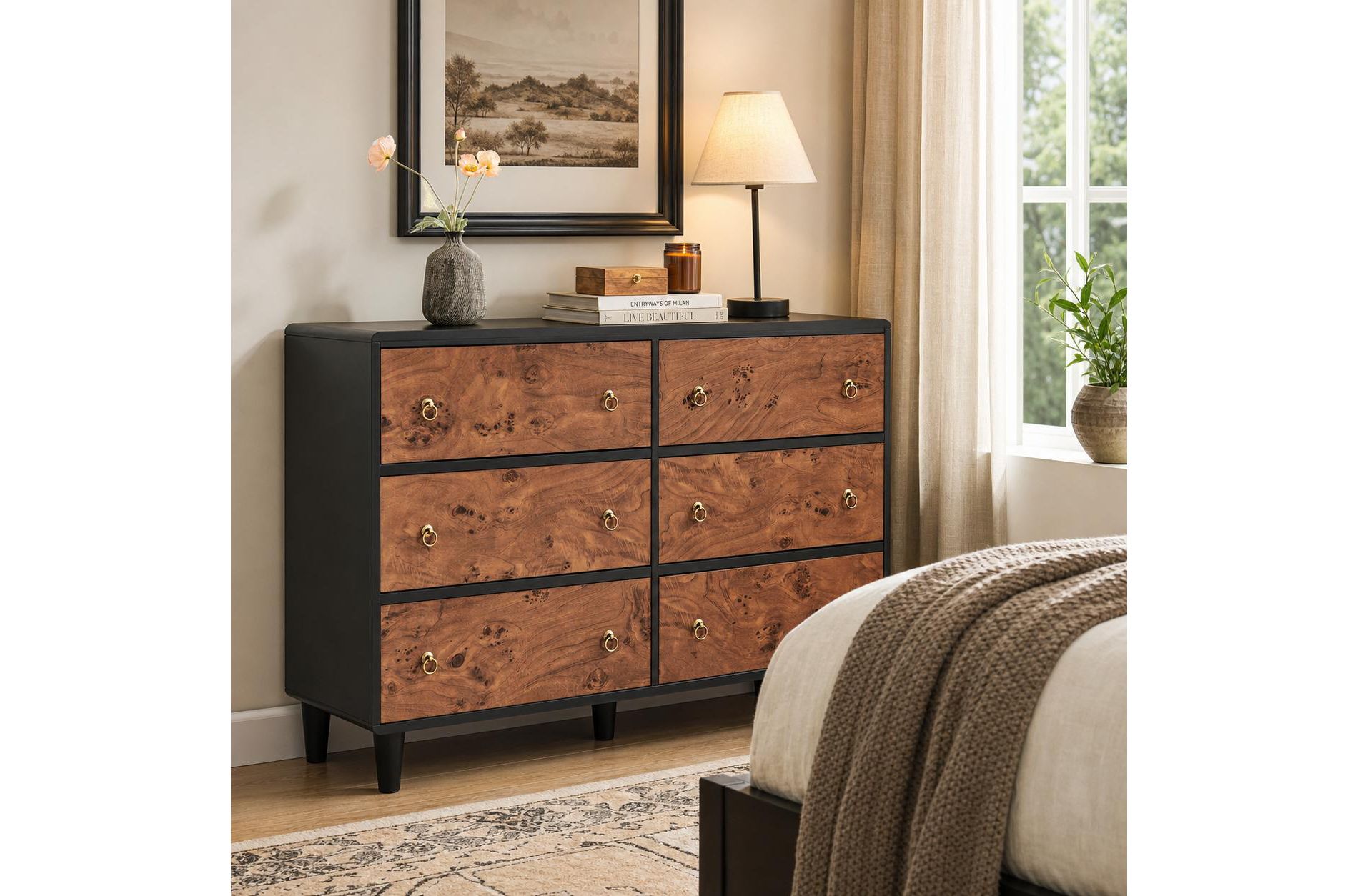 Garvee 6 Drawers Dresser for Bedroom, 47" Wide Modern Drawer Chest with Metal Handles, Wooden TV Stand and Storage Organizer