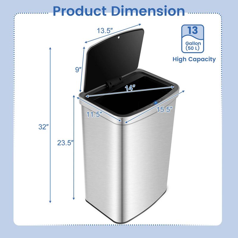 Costway 13.2 Gallon Step Trash Can Stainless Steel Airtight Garbage Bin for Home Kitchen, 3 of 11