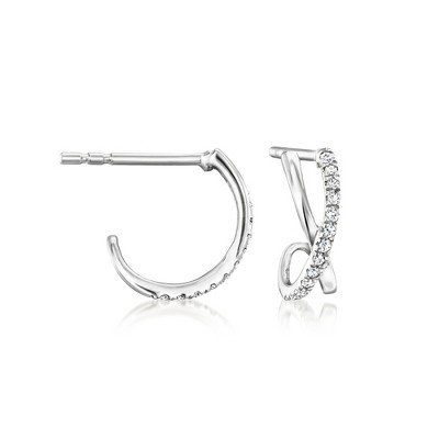 Pure Collection by Ross-Simons 0.10 ct. t.w. Diamond Crisscross C-Hoop Earrings in Sterling Silver