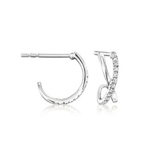 Pure Collection by Ross-Simons 0.10 ct. t.w. Diamond Crisscross C-Hoop Earrings in Sterling Silver - 1 of 3