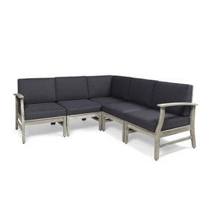 GDFStudio Abena Outdoor Acacia Wood 5 Seater Sectional Sofa Set with Cushions - 1 of 4