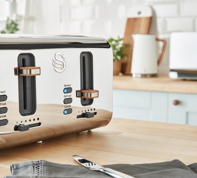 Cotton White Stainless Steel 4-Slice Toaster with Crumb Tray