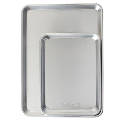 Nordic Ware 2pk Aluminum Cookie Sheet: Silver Rectangle Bakeware Set, Hand Wash, Oven-Safe, 9x13" & 13x18" Sheet Pan