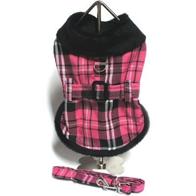 Doggie Design Fleece - Lined Dog Harness Coat - Hot Pink & Tan