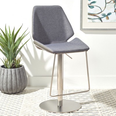 Adjustable Saddle Style Gray Leather & Metal Bar Stool