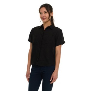 Super Triple Goose Women’s Short Sleeve Linen Shirt – Lightweight Button-Up Collared Blouse with Front Pockets - 1 of 4