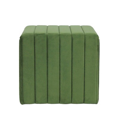 Elegant Green Velvet Tufted Footstool with Channel Detailing