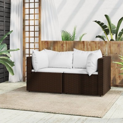 vidaXL Patio Corner Sofas with Cushions 2 pcs Brown Poly Rattan