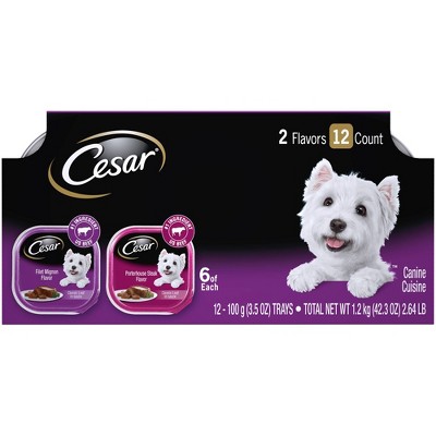 Cesar Classic Loaf in Sauce Wet Dog Food Filet Mignon & Porterhouse Steak Flavors - 3.5oz/12ct Variety Pack