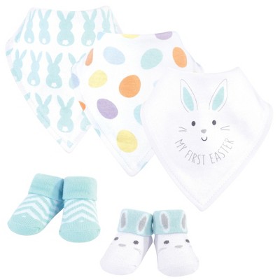 Image of Hudson Baby Infant Cotton Bib and Sock Set 5pk, Neutral 1St Easter, One Size