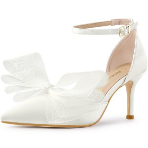 Allegra K Women's Mesh Bow Tie Ankle Strap Stiletto High Heels Pumps - 1 of 4
