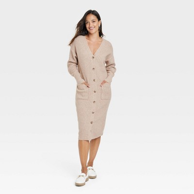 Women&#39;s Long Sleeve Button-Front Sweater Dress - A New Day&#8482; Oatmeal XL