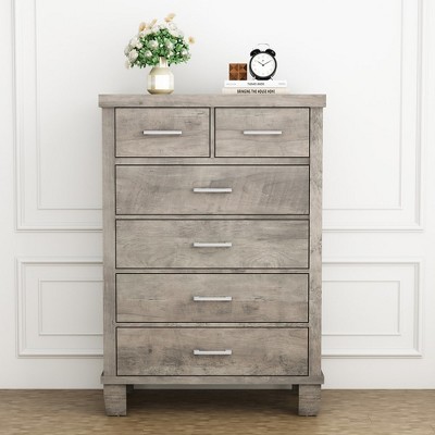 Image of Whizmax Dresser with 6 Drawers for Bedroom, Wood Drawer Dresser Chest of Drawers for Closet, Living Room, Hallway, Nursery, Kids Bedroom, Gray