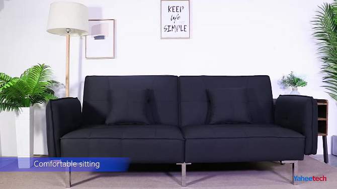 Yaheetech Fabric Futon Sofa Bed with Armrest Adjustable Backrest For Living Room, 2 of 11, play video