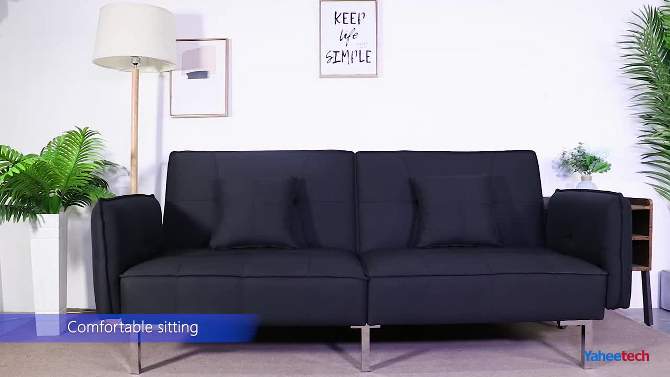 Yaheetech Fabric Futon Sofa Bed with Armrest Adjustable Backrest For Living Room, 2 of 9, play video