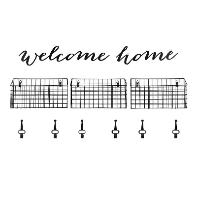 11pc Welcome Home Multifunctional Metal Wall Set Black - New View