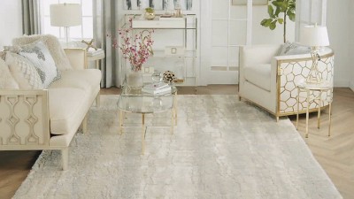 Ivory and Beige Abstract Shag Rug 4' x 6' Synthetic