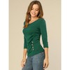 INSPIRE CHIC Women's V Neck 3/4 Sleeves Solid Knitted Buttons Decor Ruched Blouse - 2 of 4