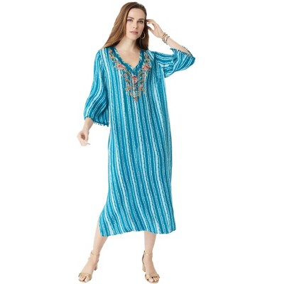 Roaman's Women's Plus Size Embellished Crinkle Kaftan