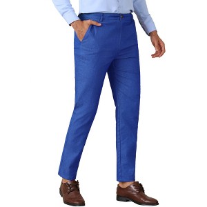 Lars Amadeus Men's Slim Fit Tapered Leg Flat Front Business Trousers Dress Pants - 1 of 4