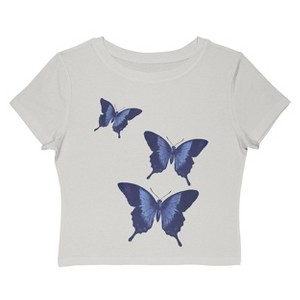 Rerun Island Women's Indigo Butterflies Short Sleeve Graphic Cotton Baby Tee - Cloud Dancer 3X - 1 of 4